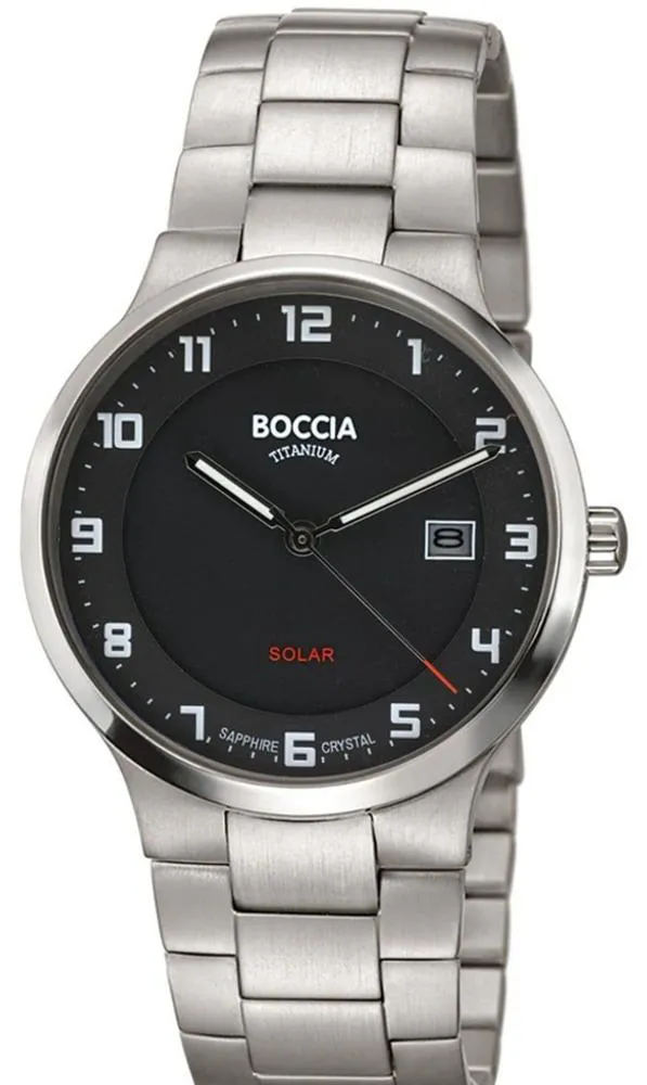 Boccia Herren Armbanduhr Solar 3652-05 Reintitan mit dunkelgrauem Zifferblatt