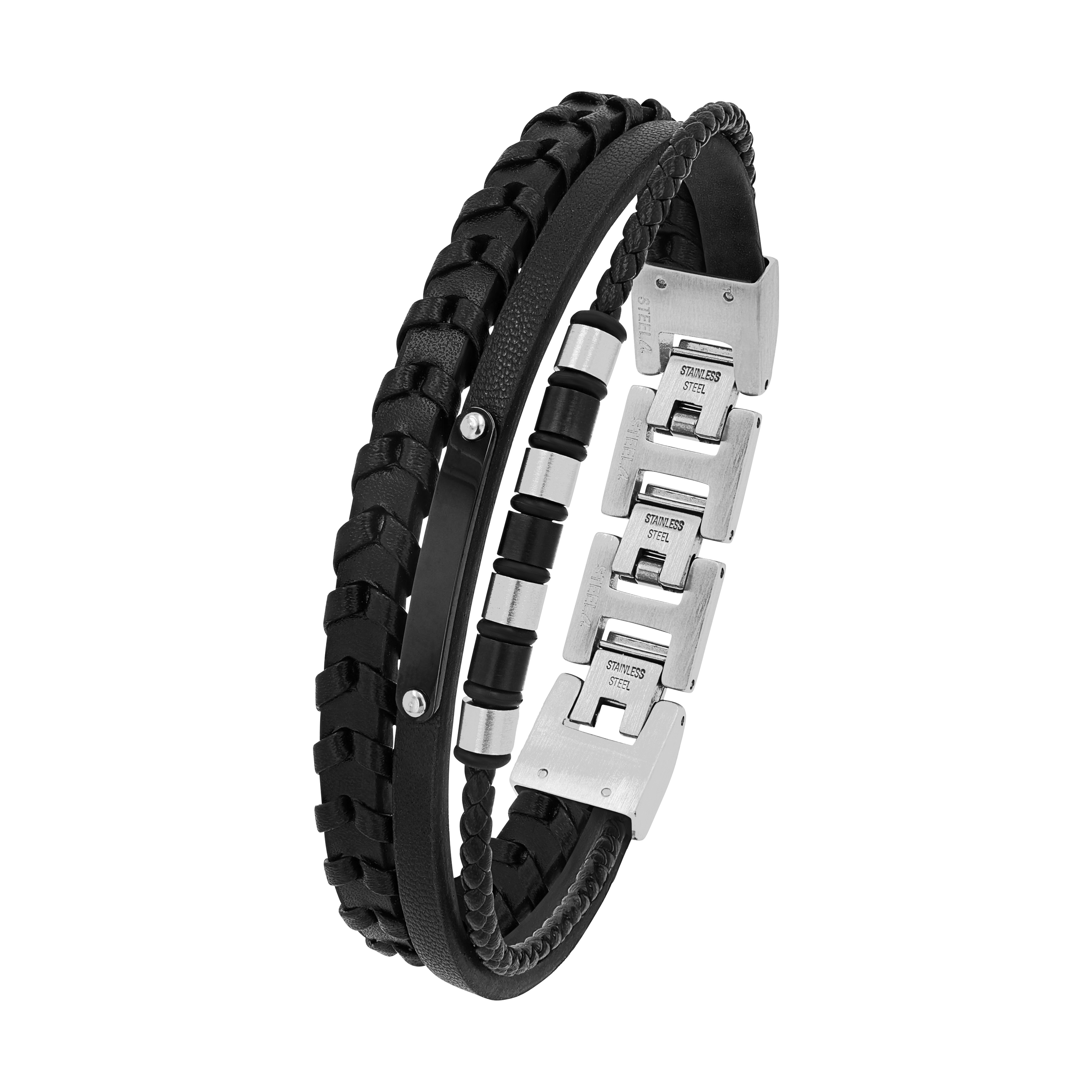 s.Oliver Herren Armband 2039735 Leder schwarz Edelstahl