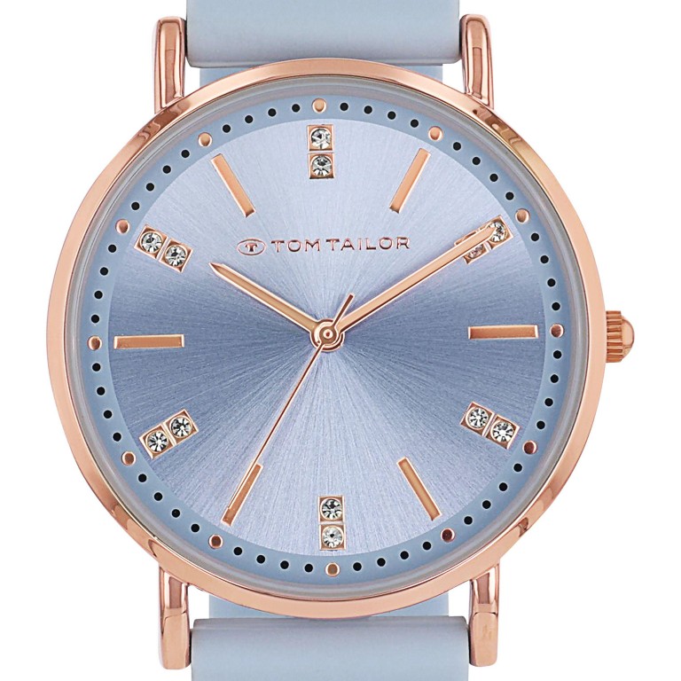 Tom Tailor Damen Armbanduhr 2100502 Roségold IP Silikonband hellblau
