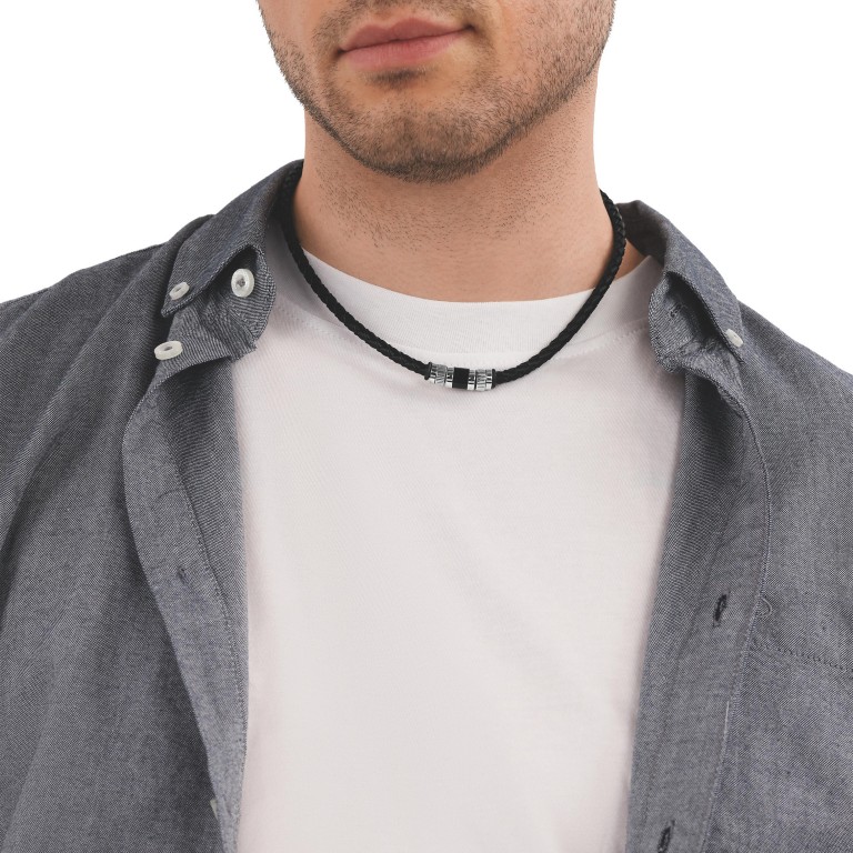 Tom Tailor Herren Halskette 2100702 Leder schwarz Edelstahl 