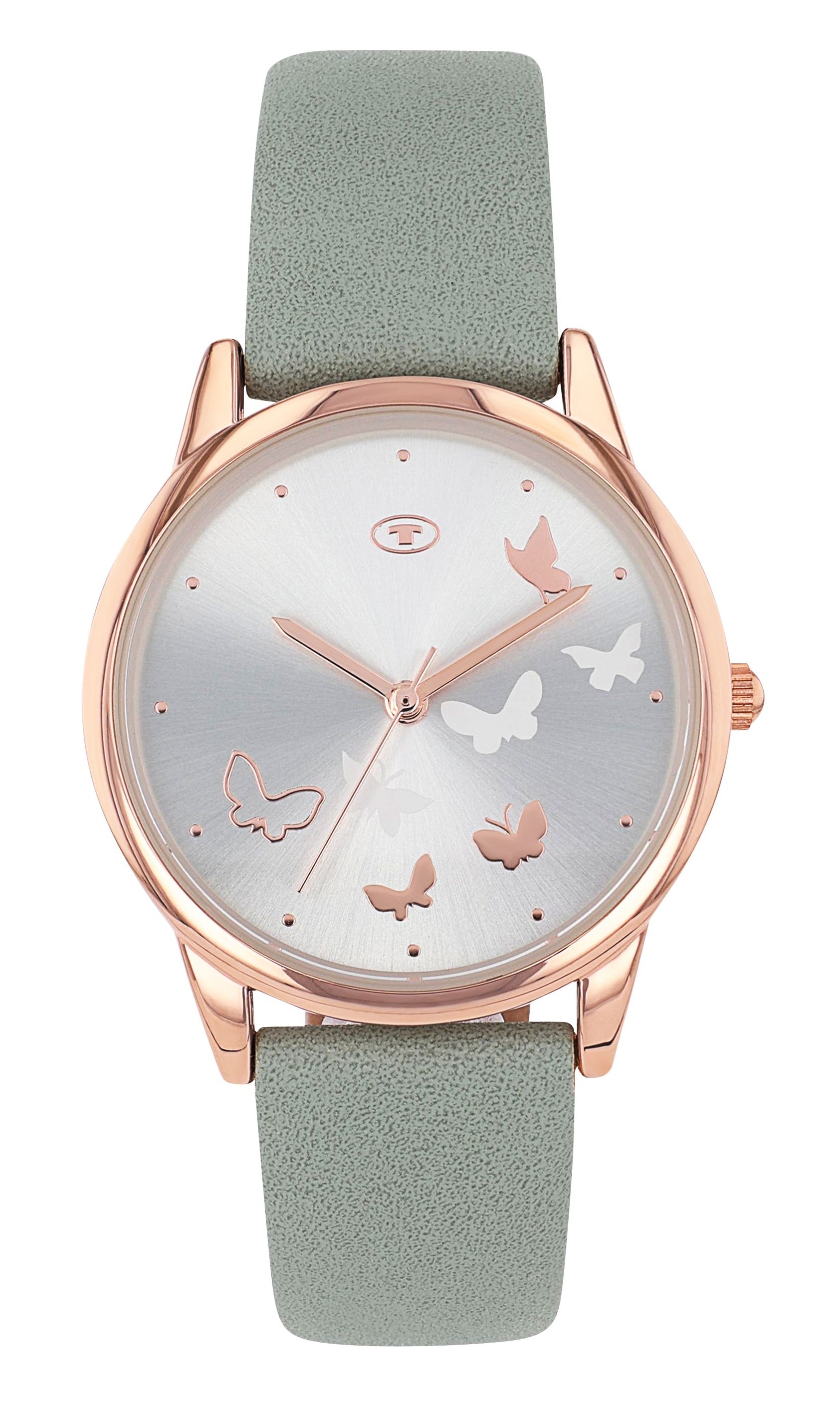 Tom Tailor Damen Armbanduhr 2100722 Schmetterlingmotiv Kunstlederband pastellgrün