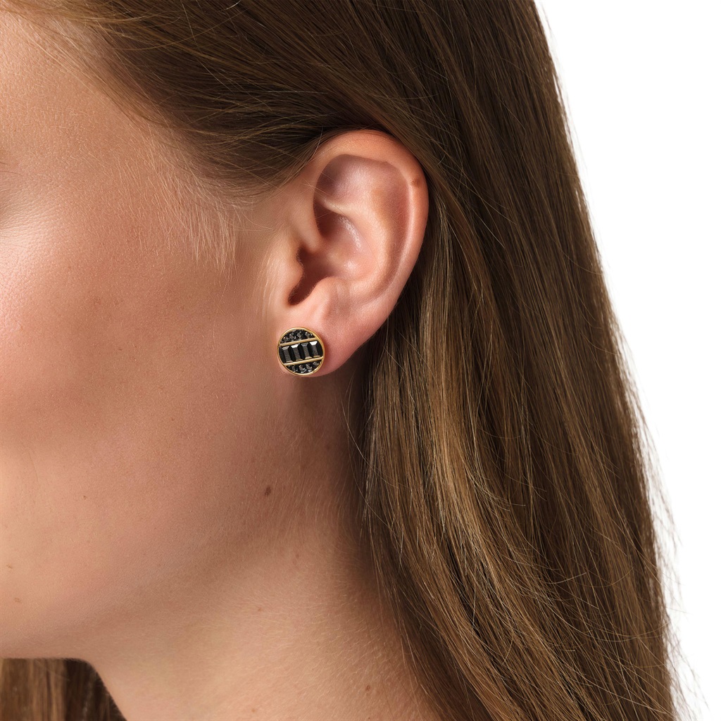 Tom Tailor Damen Ohrstecker 2101836 Edelstahl goldplattiert mit Preciosa-Steinen Schwarz 