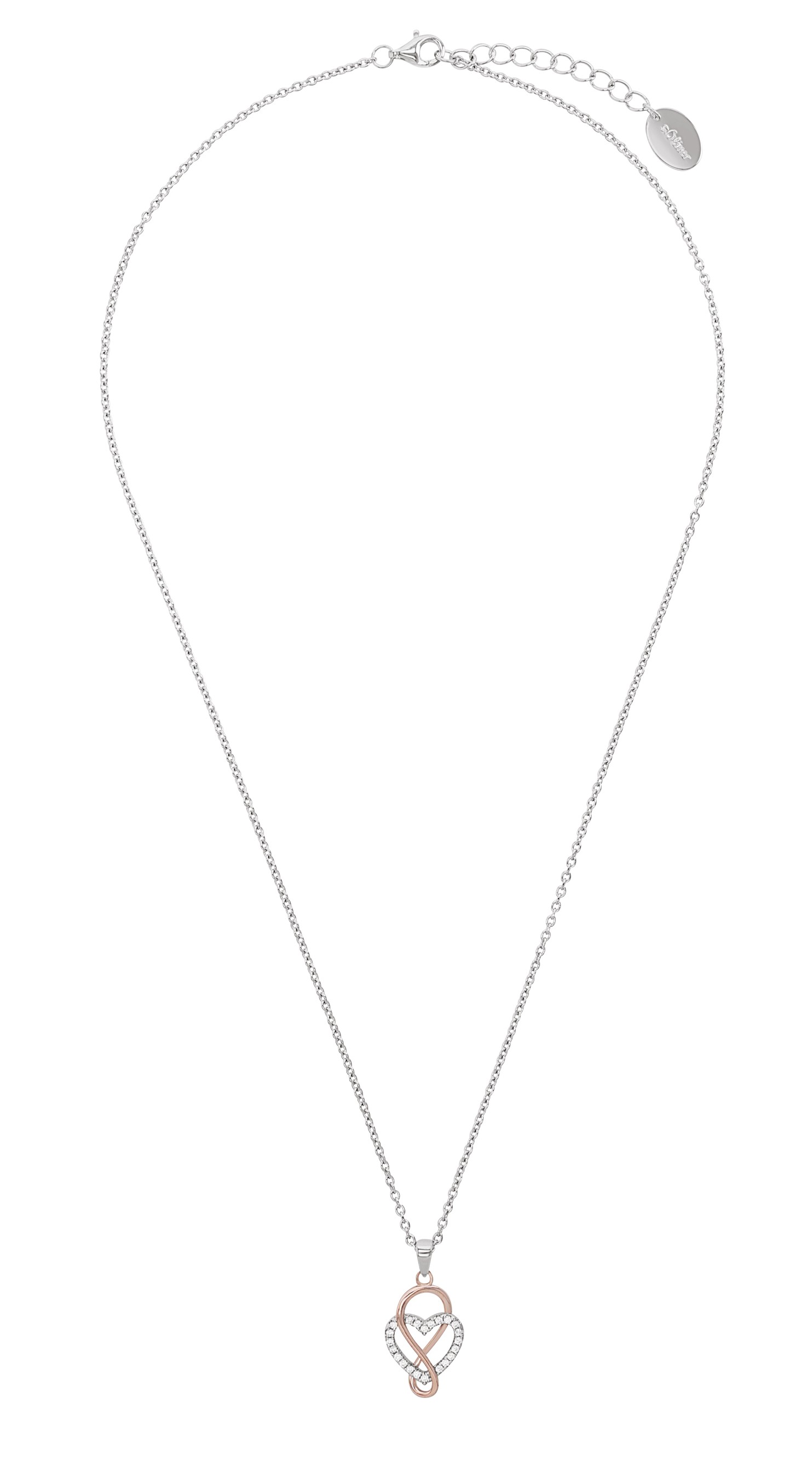 s.Oliver Damen Halskette 9081684 Herz Silber bicolor Zirkonia