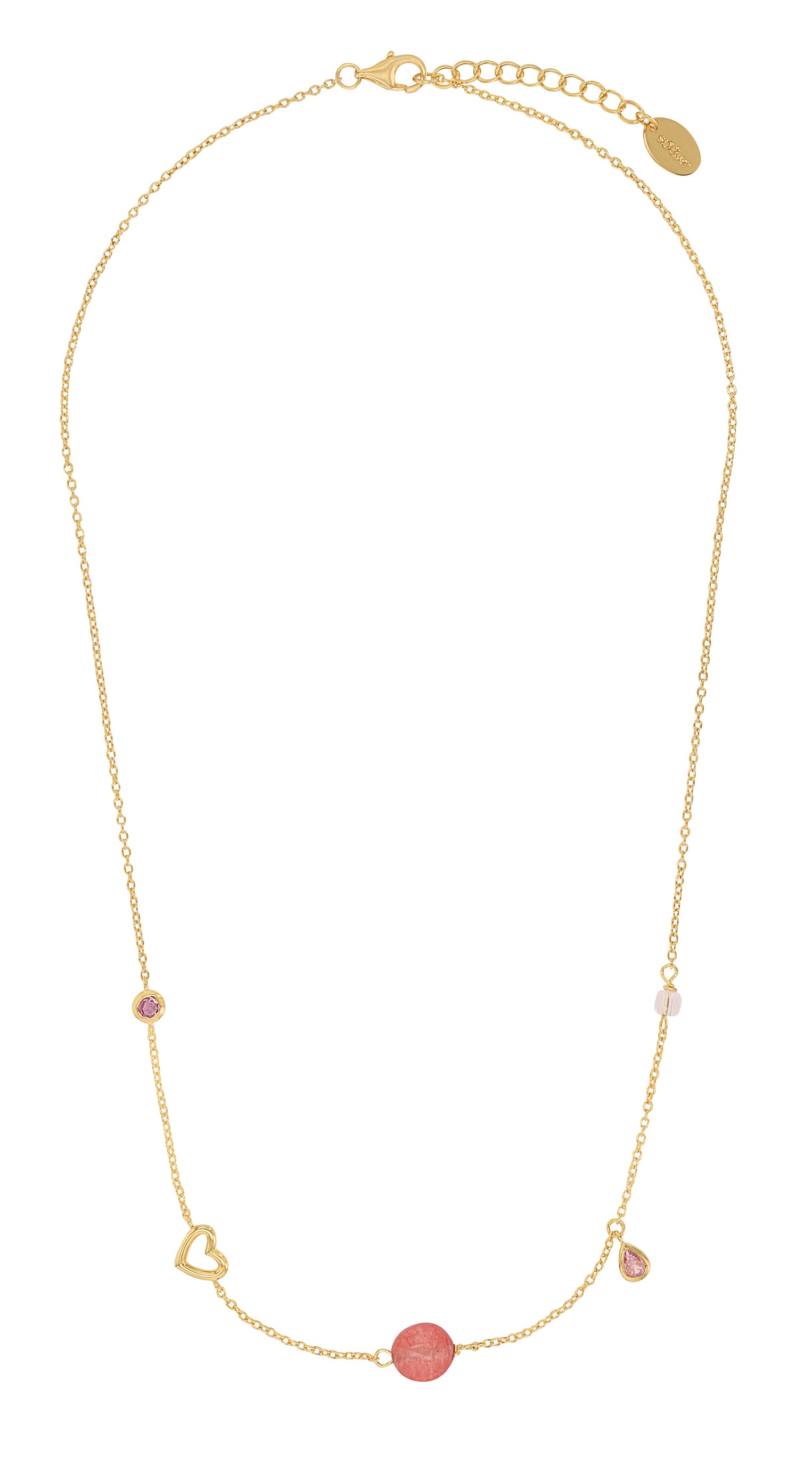 s.Oliver Damen Halskette 2039713 Silber 925 vergoldet synth. Schmucksteine rosa