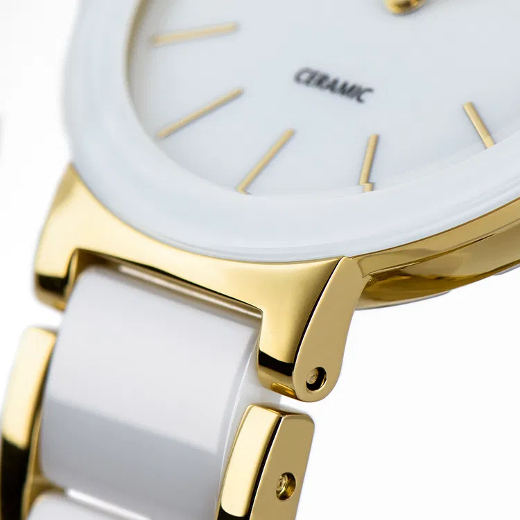 Jacques Lemans Damen Armbanduhr Monaco 42-7F Edelstahl IP Gold Keramik weiß