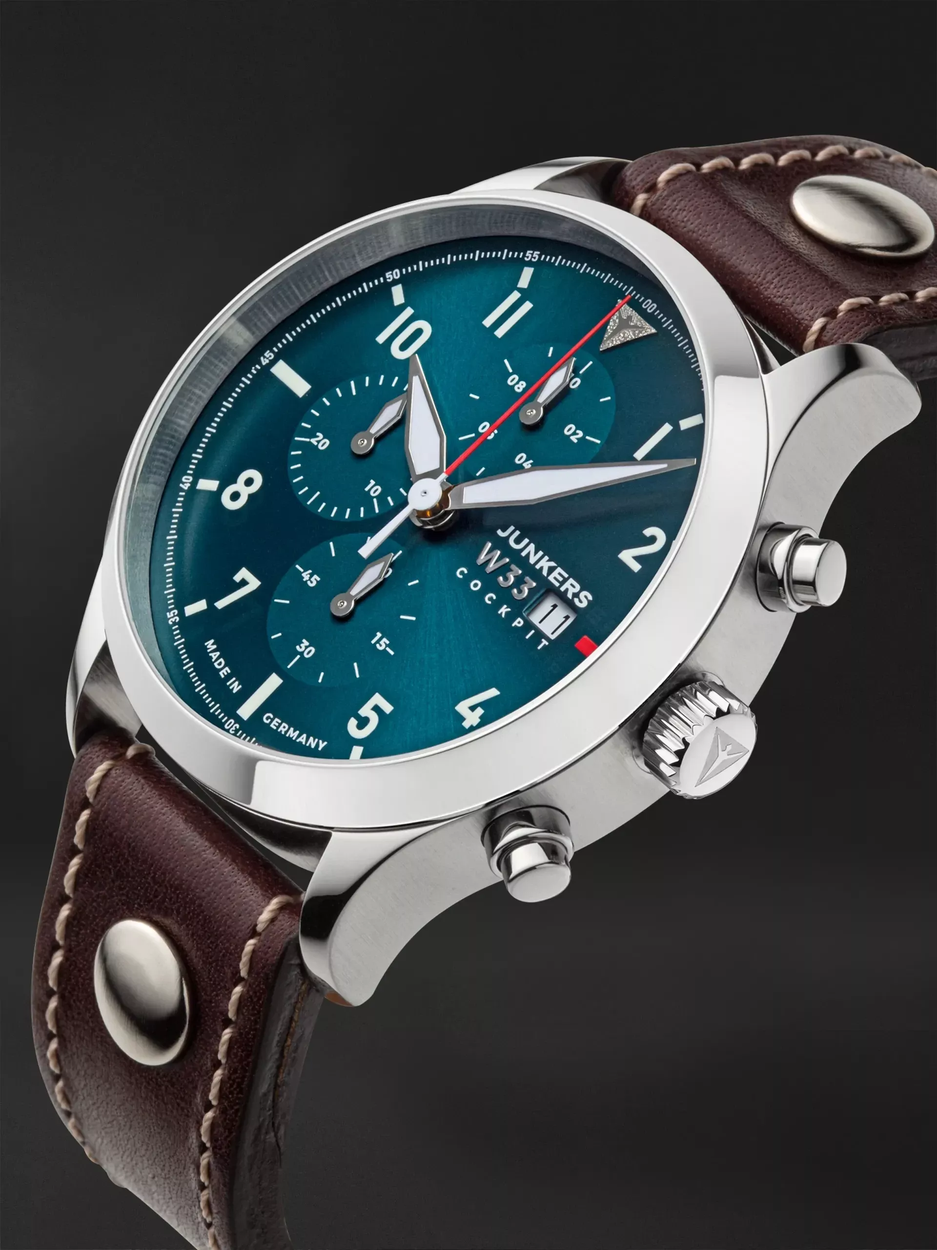 Junkers Herren Armbanduhr Cockpit 9.14.03.12 Chronograph Lederband braun