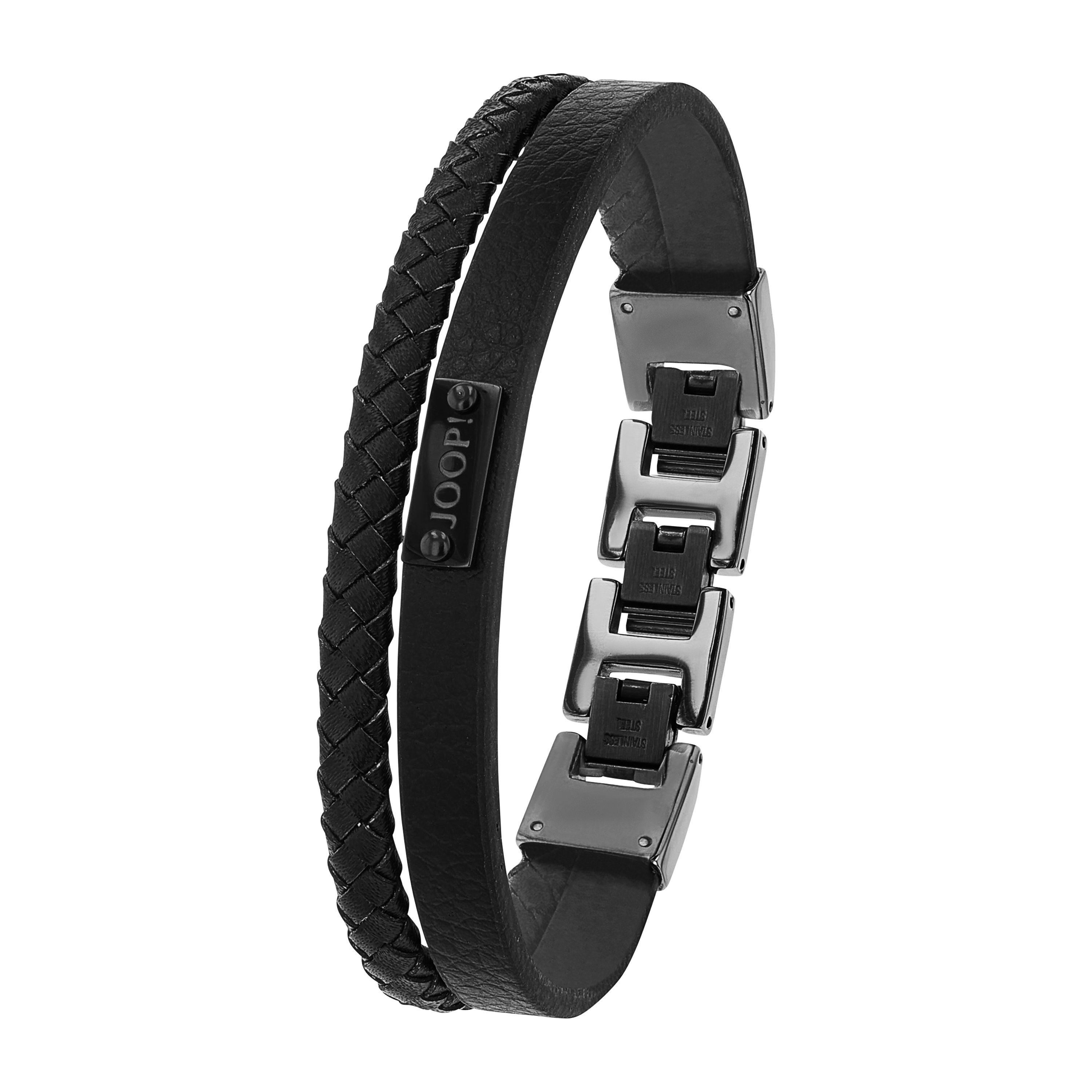 Joop! Herren Armband 2039000 Leder schwarz Edelstahl IP Gun