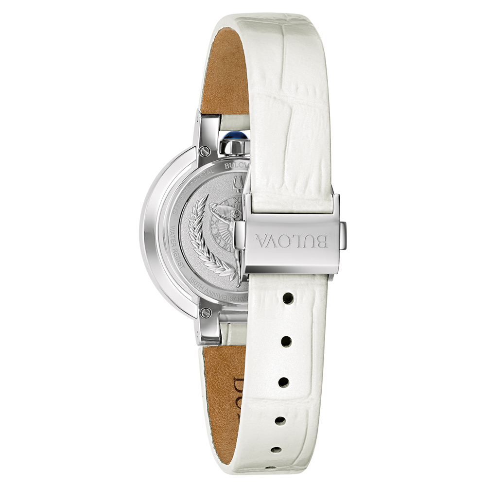 Bulova Damen Armbanduhr 96R254 Rubaiyat Diamond mit Lederband weiß