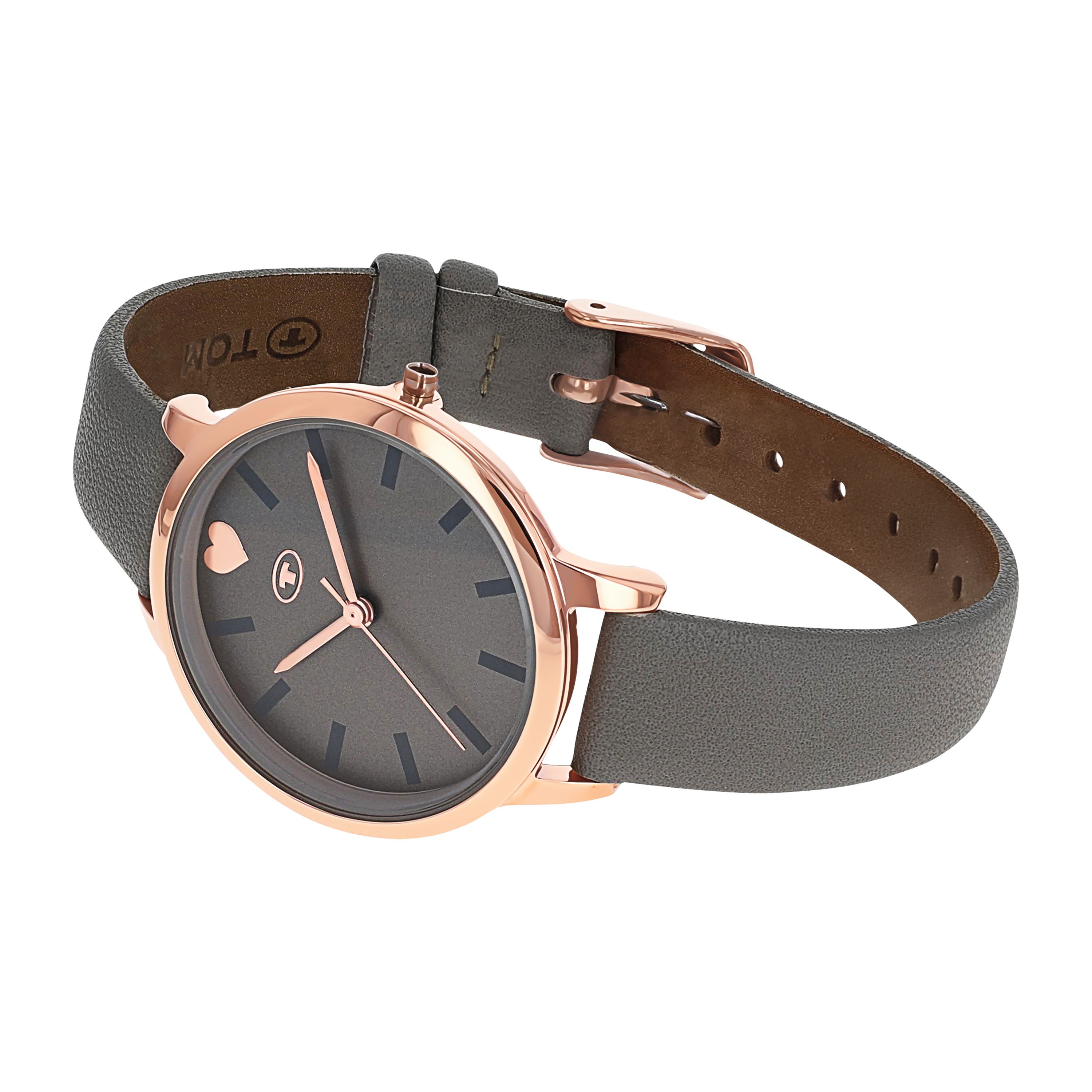 Tom Tailor Mädchen Armbanduhr 2100732 Roségold IP Kunstlederband grau