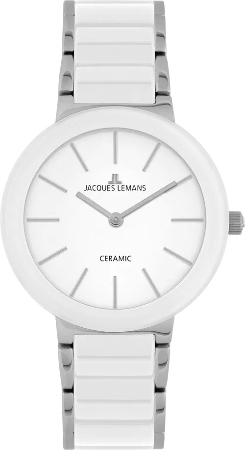 Jacques Lemans Damen Armbanduhr Monaco 42-7B Edelstahl Keramik weiß