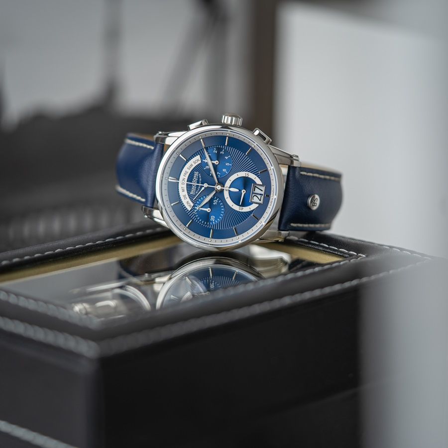 Bruno Söhnle Herren Armbanduhr 17-13117-341 Grandioso Chronograph Edelstahl Lederband blau