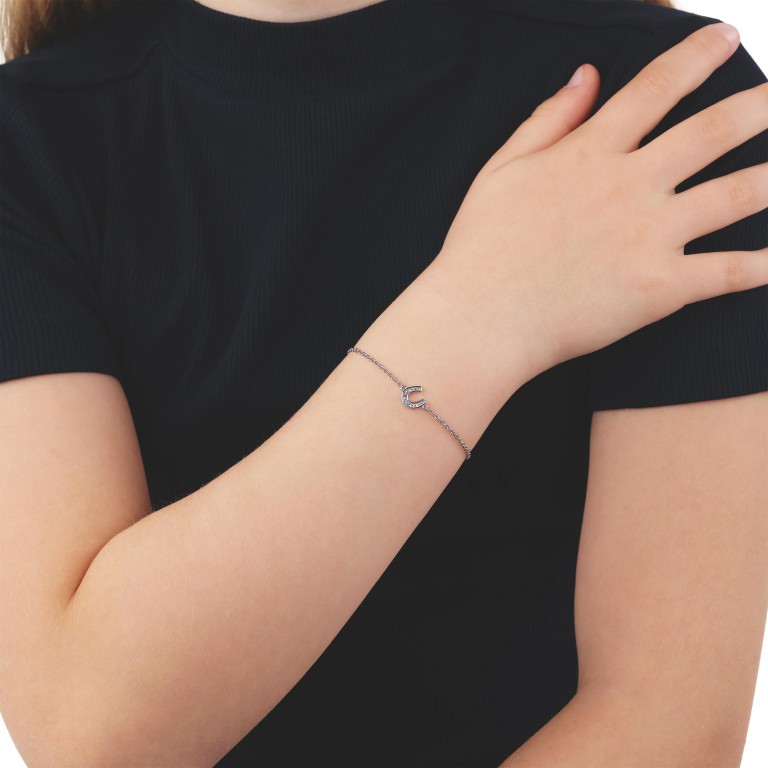 Tom Tailor Mädchen Armband 2100593 Hufeisen Silber 925/- synth. Zirkonia lila rosa