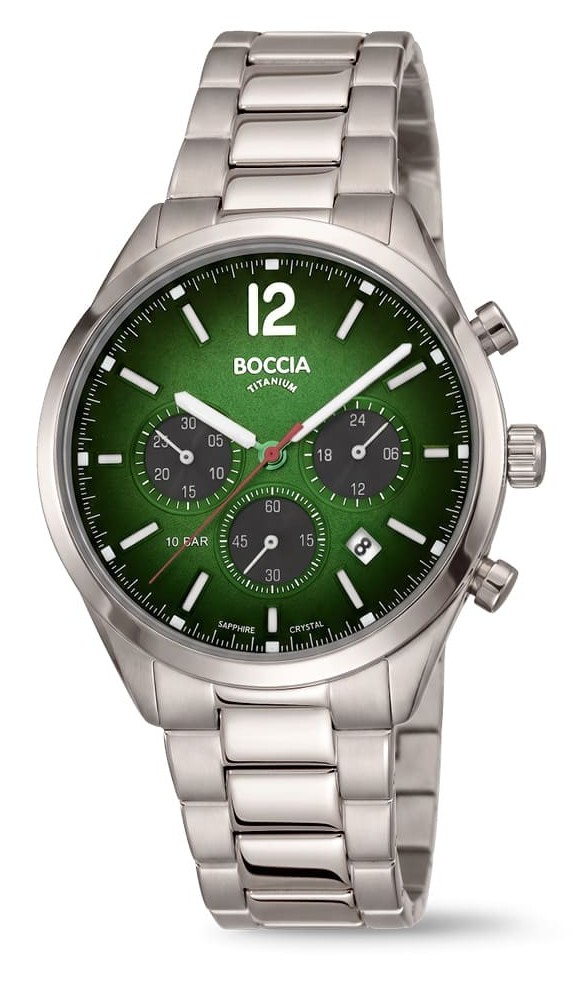 Boccia Herren Armbanduhr Chronograph 3732-02 Reintitan mit grünem Dégradé-Zifferblatt