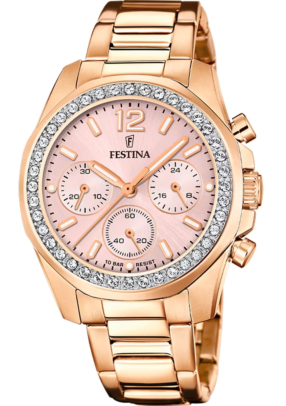 Festina Damen Armbanduhr Boyfriend Rainbow F20639/6 Chronograph Edelstahl roségold IP