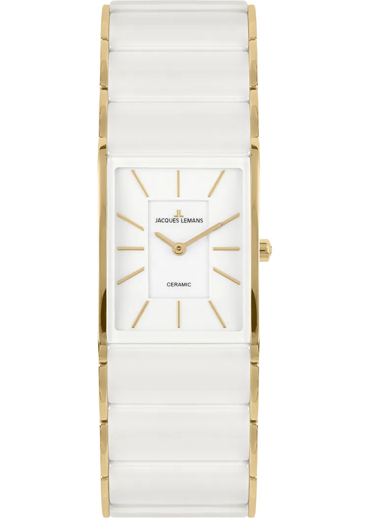 Jacques Lemans Damen Armbanduhr Dublin 1-2214D Edelstahl IP Gold Keramik weiß