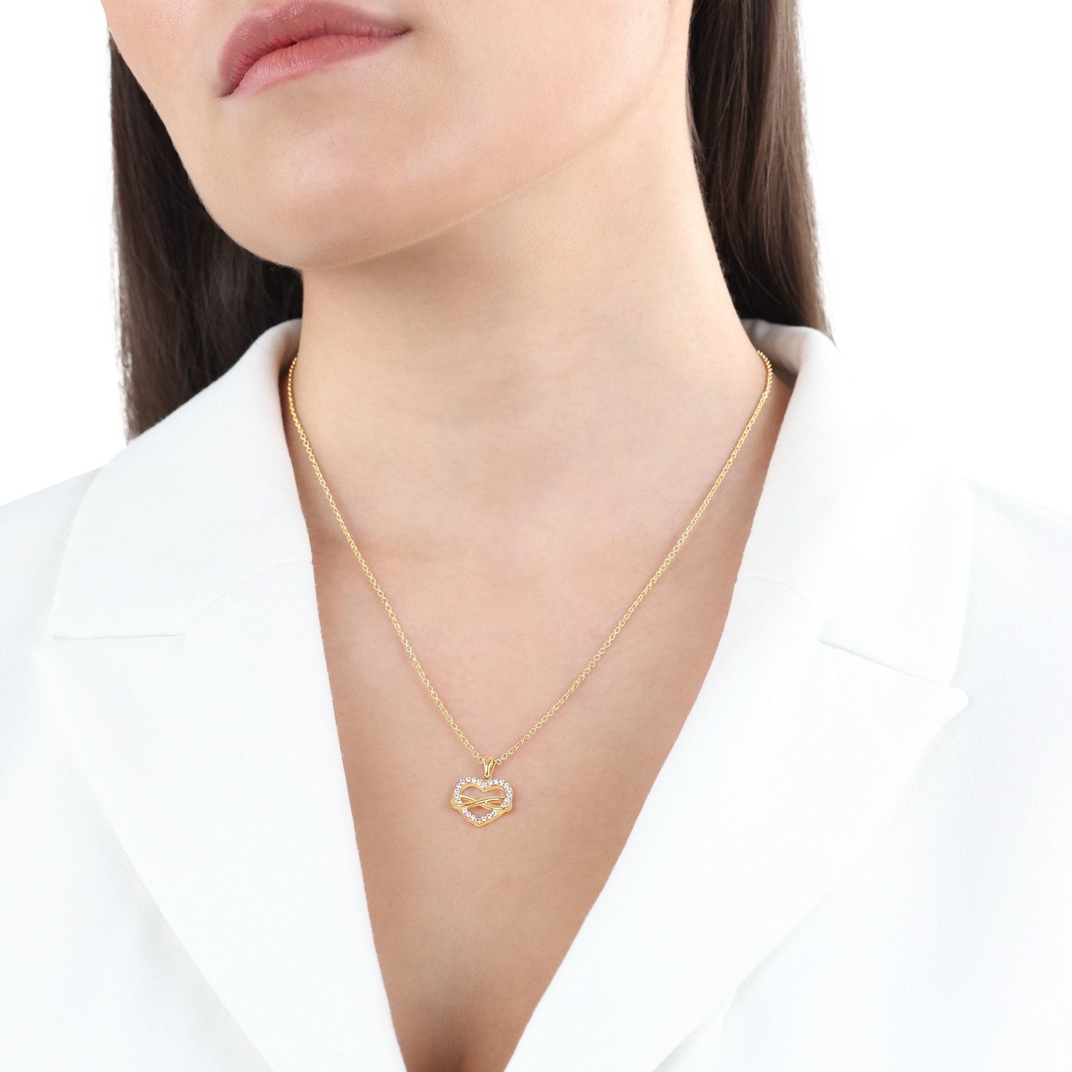 s.Oliver Damen Halskette 2038463 Herz-Infinity Silber 925 vergoldet Zirkonia synth.