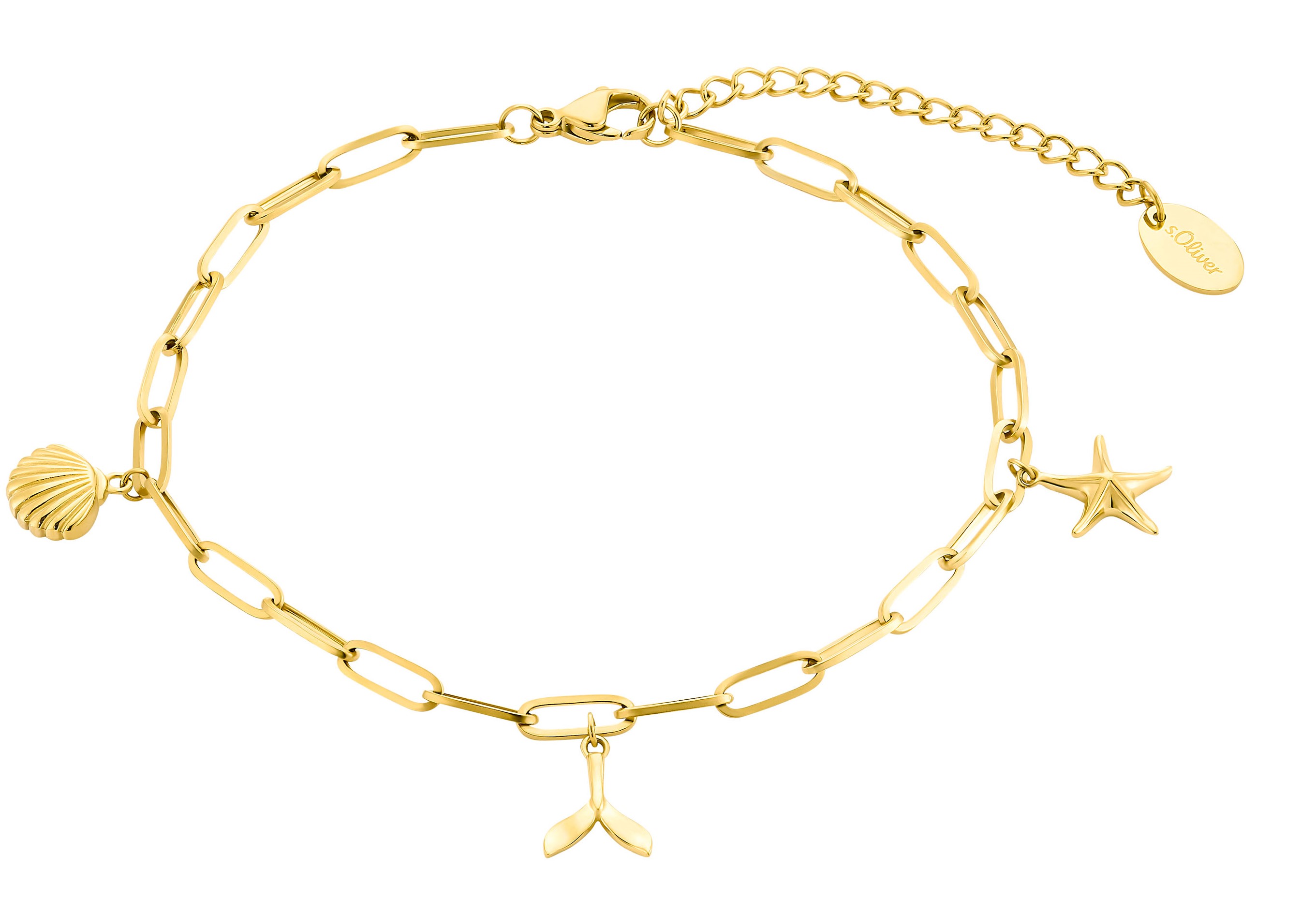 s.Oliver Damen Fußkette 2034575 Edelstahl IP gelbgold Seestern, Walflosse, Muschel