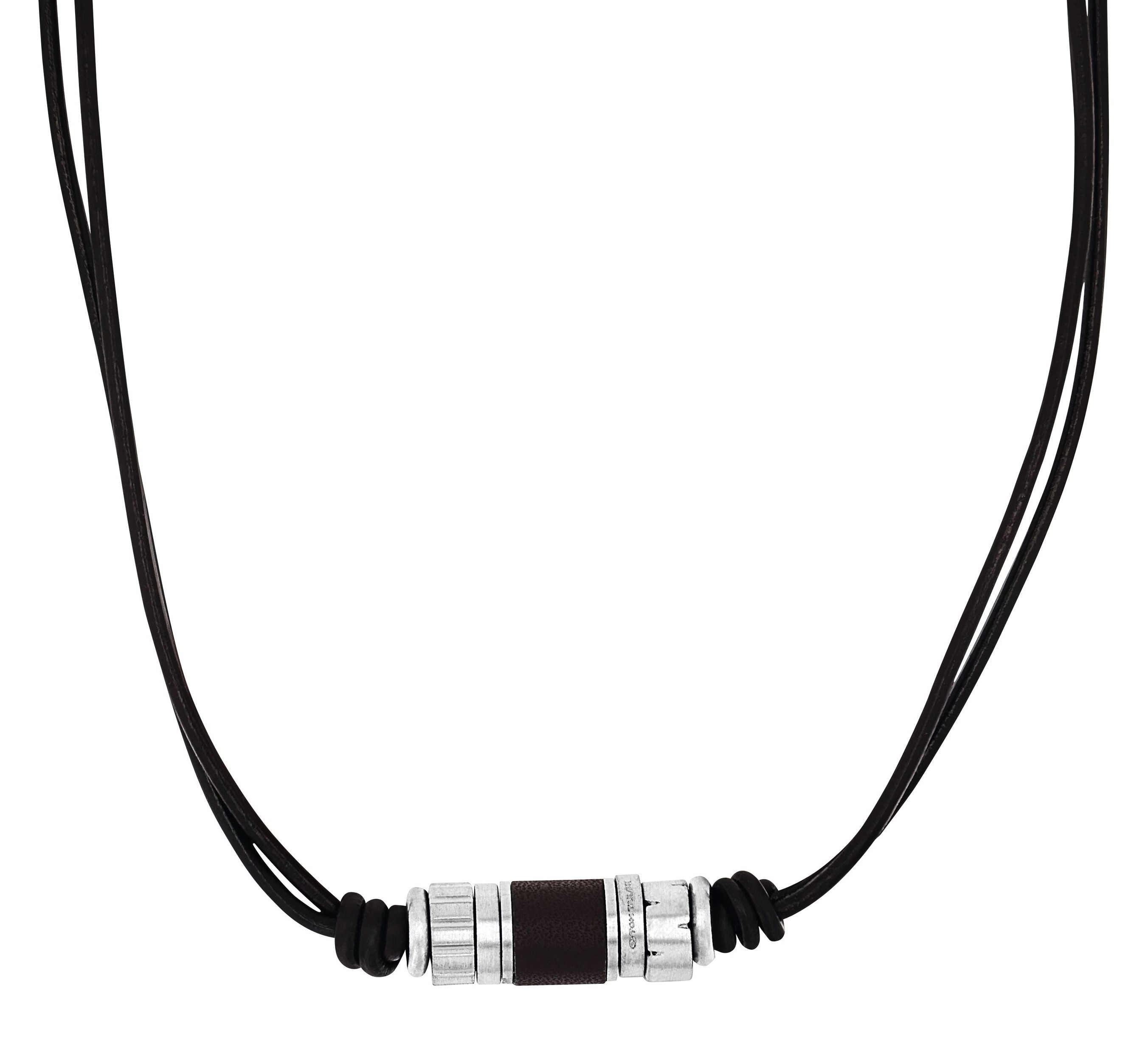 Tom Tailor Herren Halskette 2101413 Leder dunkelbraun mit Edelstahlbeads