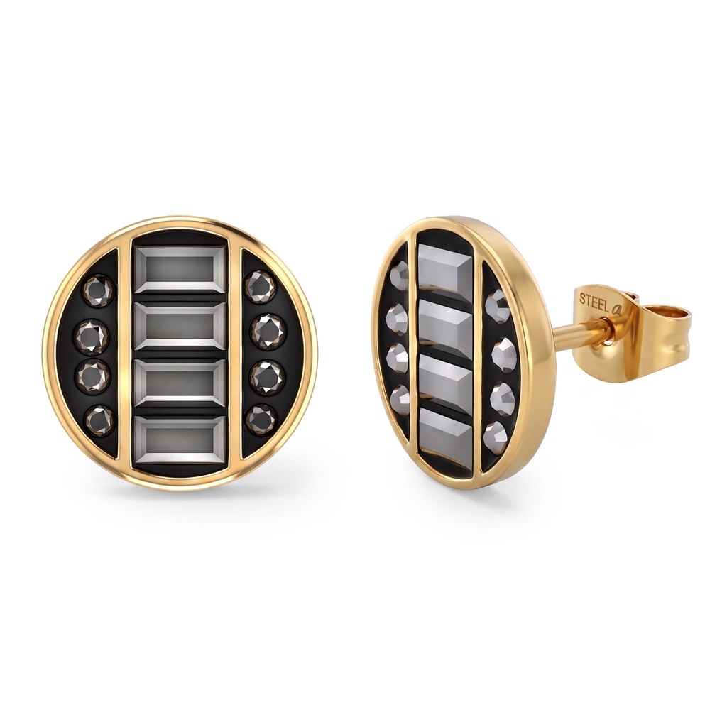 Tom Tailor Damen Ohrstecker 2101836 Edelstahl goldplattiert mit Preciosa-Steinen Schwarz 