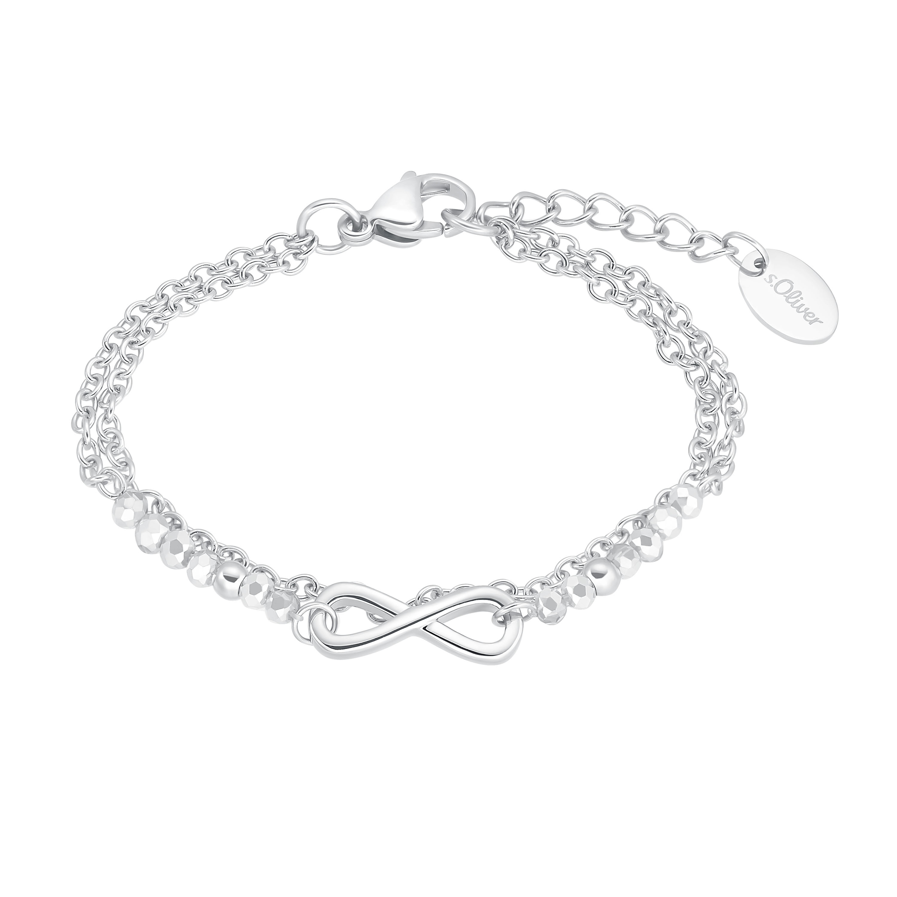 s.Oliver Mädchen Armband Infinity 2034972 Edelstahl mit Glasperlen grau