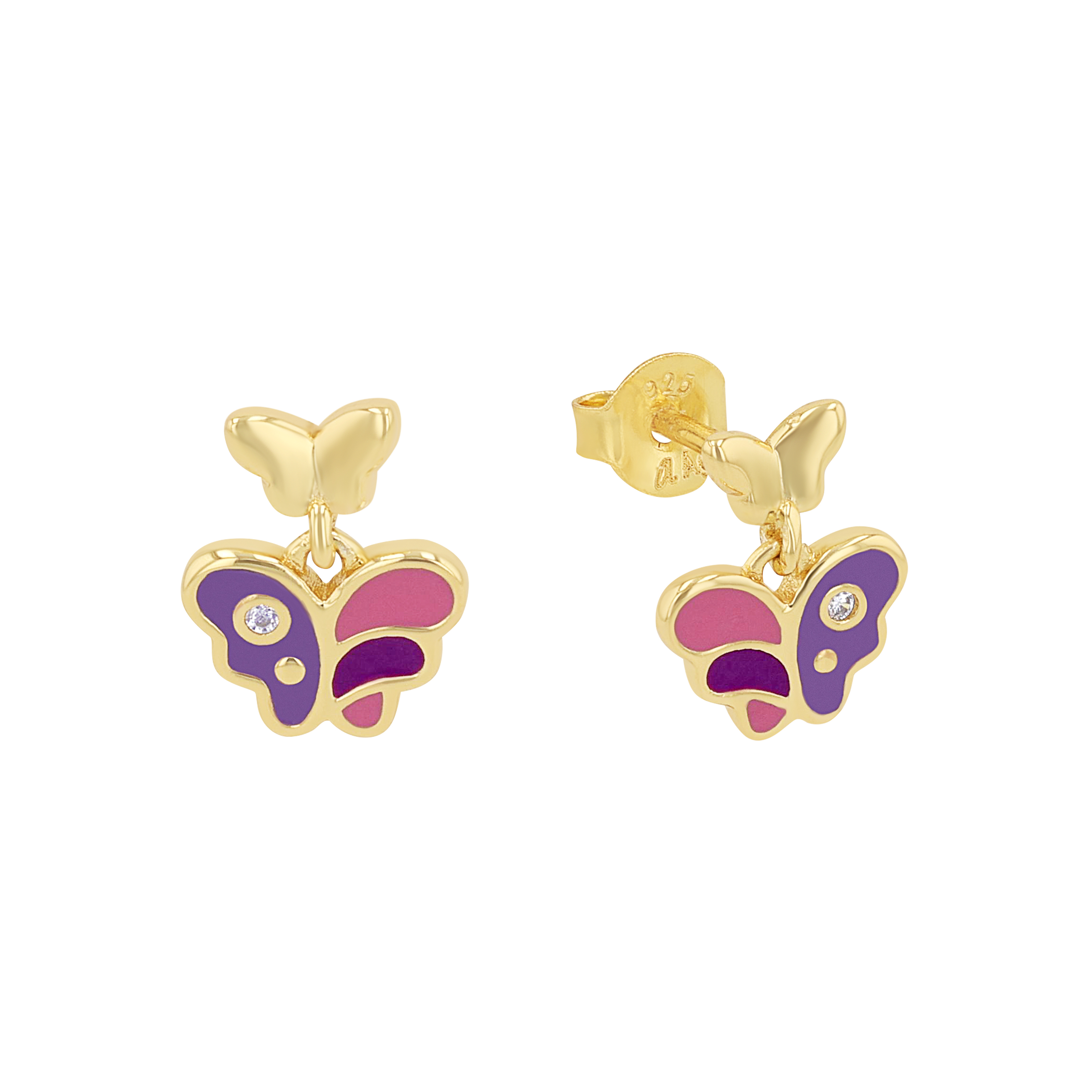 Lillifee Mädchen Ohrhänger 2037951 Silber 925 vergoldet Schmetterling Emaille rosa lila