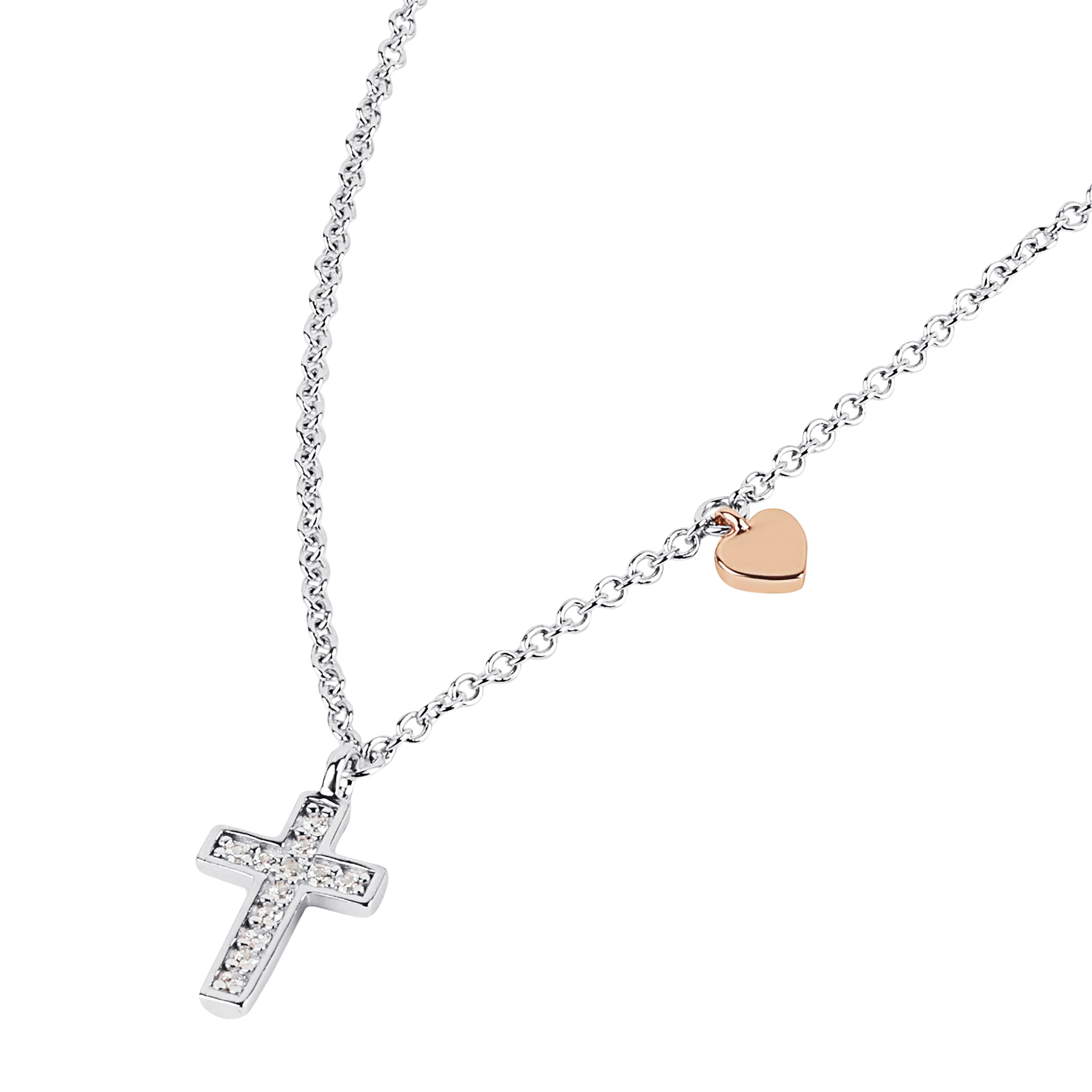 Tom Tailor Mädchen Halskette Kreuz und Herz 2101381 Silber 925 synth. Zirkonia