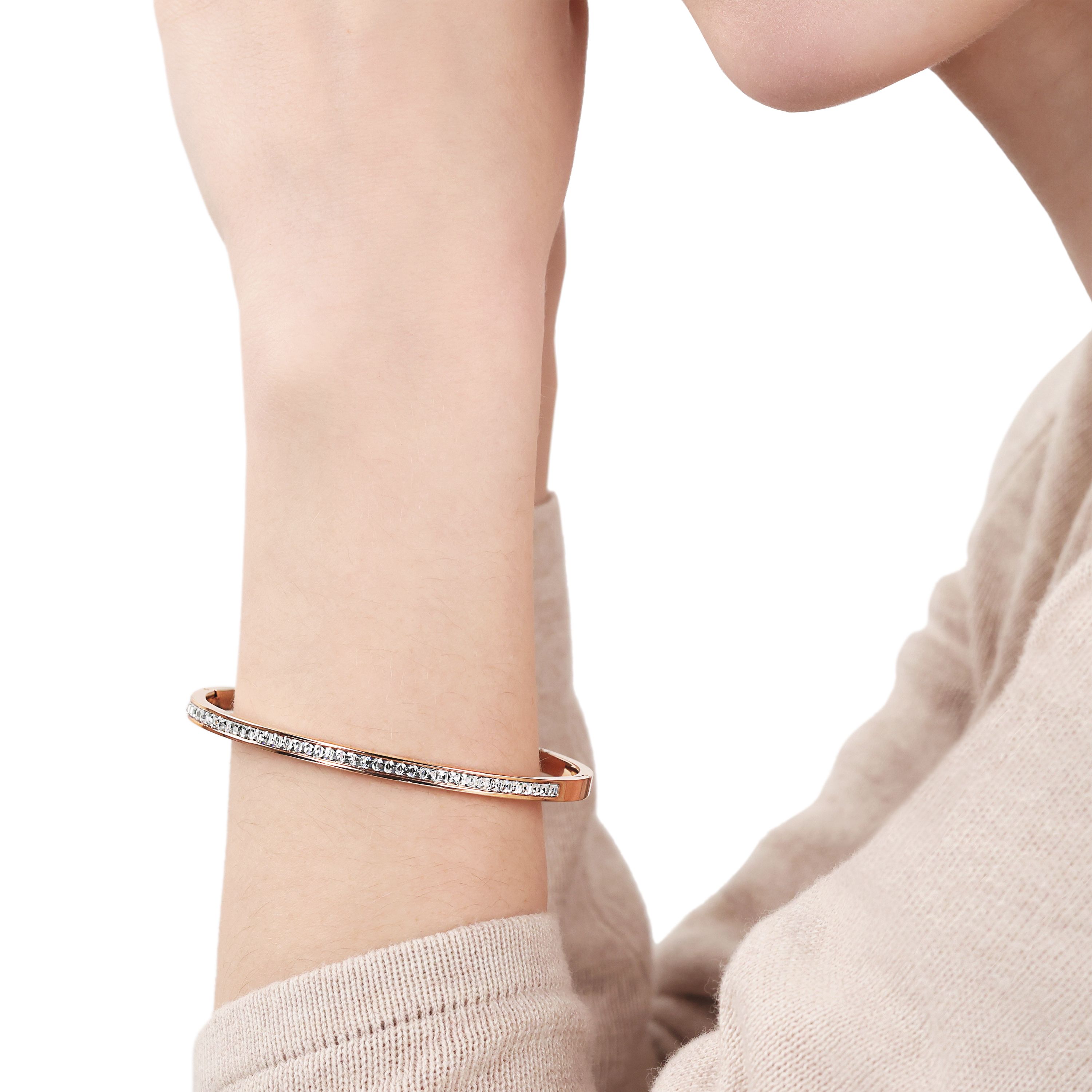 Tom Tailor Damen Armreif 2101406 Edelstahl  roségoldplattiert mit Glaskristallen