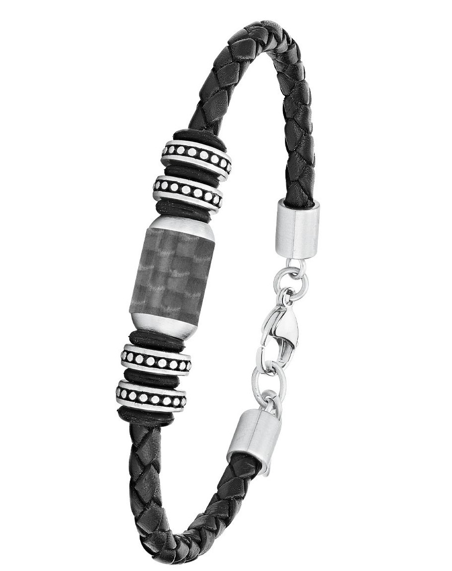 s.Oliver Herren Armband 2026108 Leder Edelstahl Carbonbeads