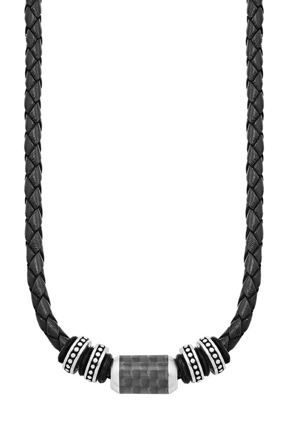 s.Oliver Herren Halskette 2026107 Leder Edelstahl Carbonbeads