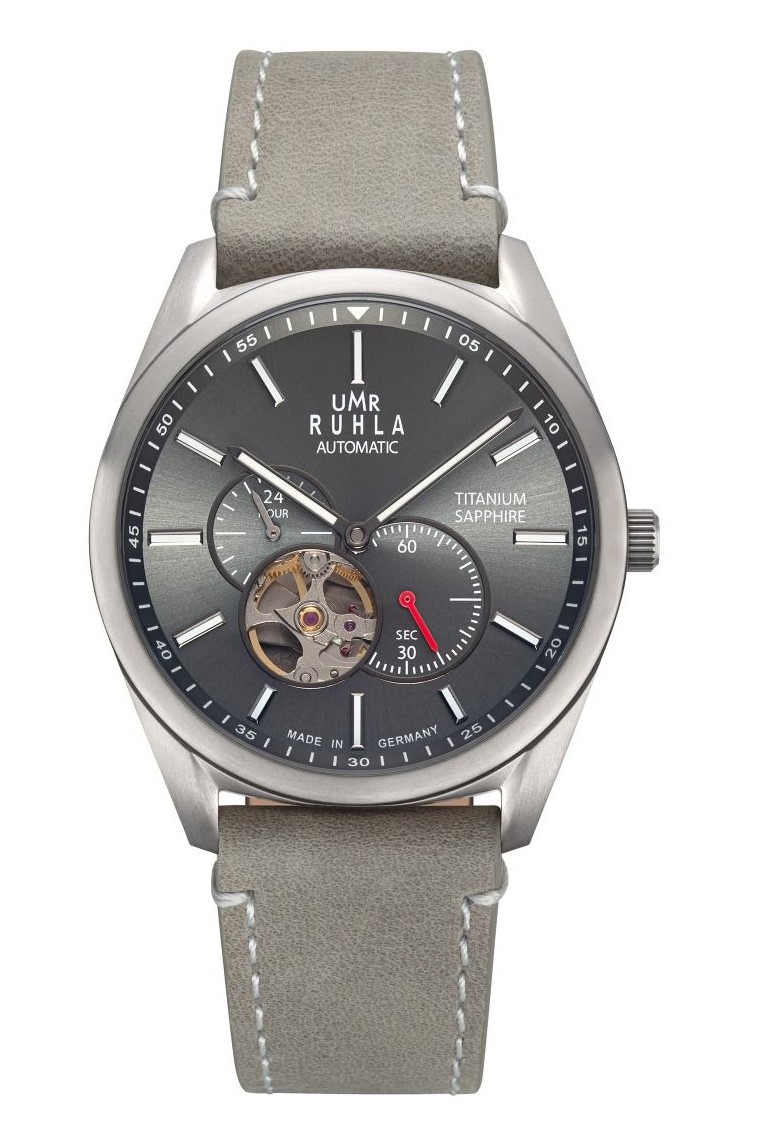UMR Ruhla Herren Armbanduhr Automatic 80303 Titan Lederband grau