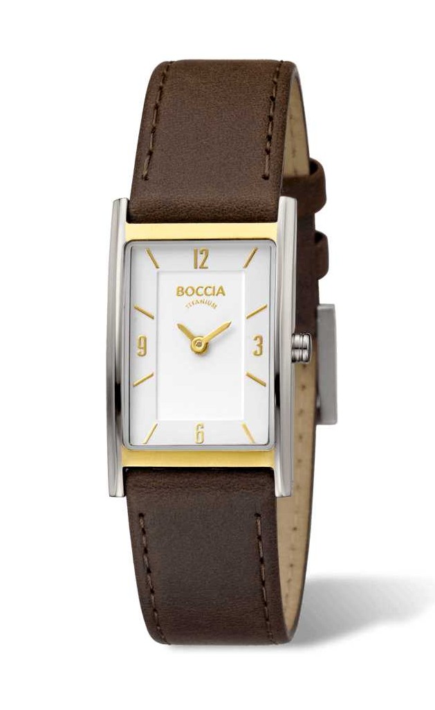 Boccia Damen Armbanduhr Style 3212-06 Reintitan bicolor mit Lederband braun