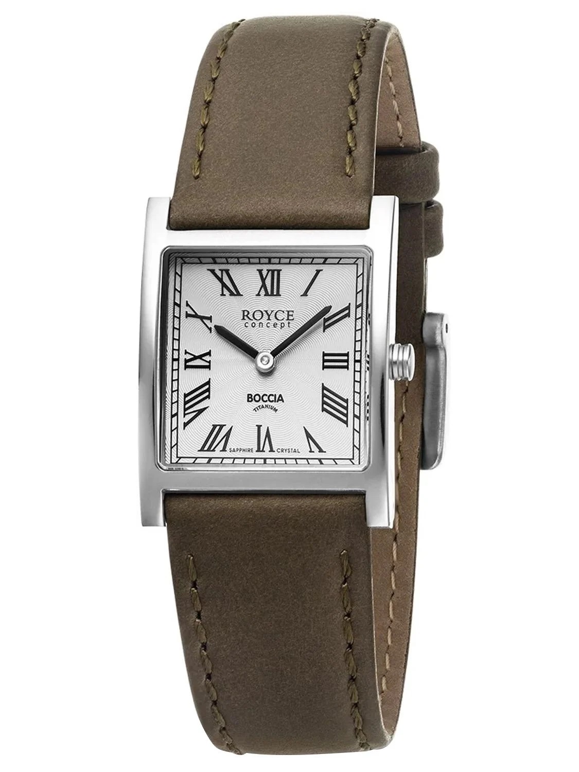 Boccia Damen Armbanduhr Royce 3360-01 Reintitan mit Lederband olivegrün
