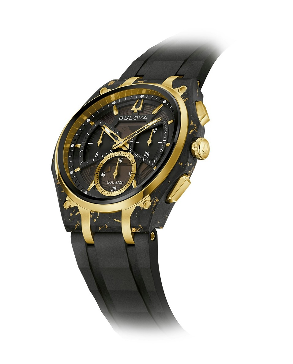 Bulova Herren Armbanduhr 98A328 Curv Chronograph schwarz-goldfarben Jubiläumsedition