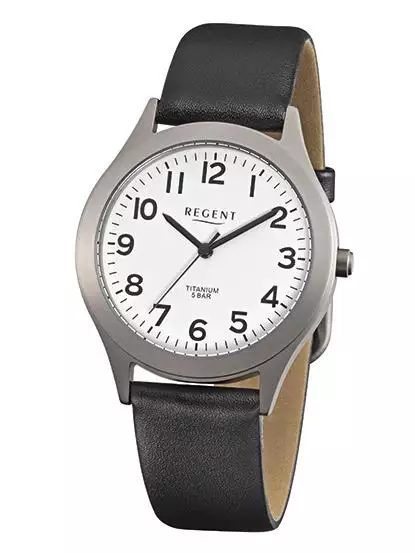 Regent Herren Armbanduhr F-842 Titan Lederband schwarz