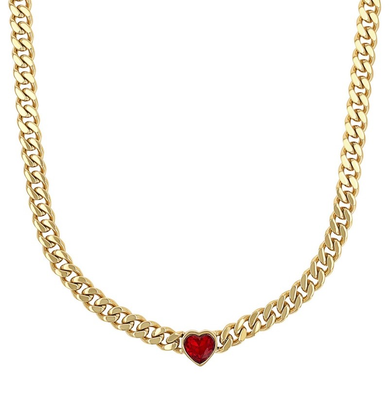 s.Oliver Damen Halskette 2040608 Flachpanzer Edelstahl gelbgold IP mit rotem Herz