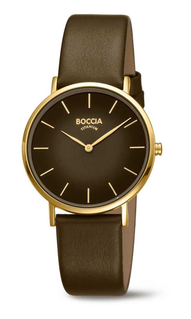 Boccia Damen Armbanduhr Trend 3273-13 Titan gold IP Lederband braun