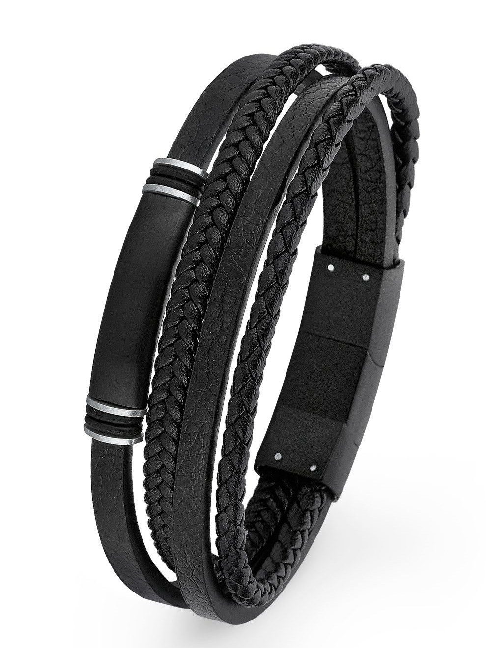 s.Oliver Herren Armband 2026001 ID Leder Edelstahl black IP