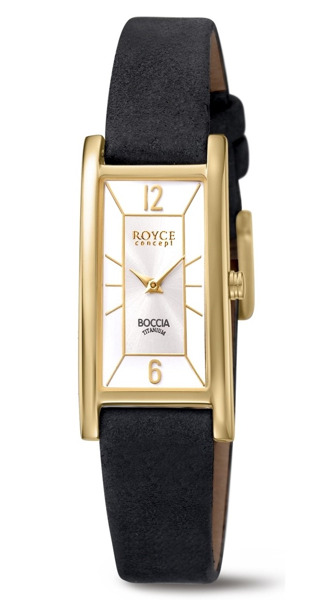 Boccia Damen Armbanduhr Royce 3352-02 Titan gelbgold IP Lederband schwarz