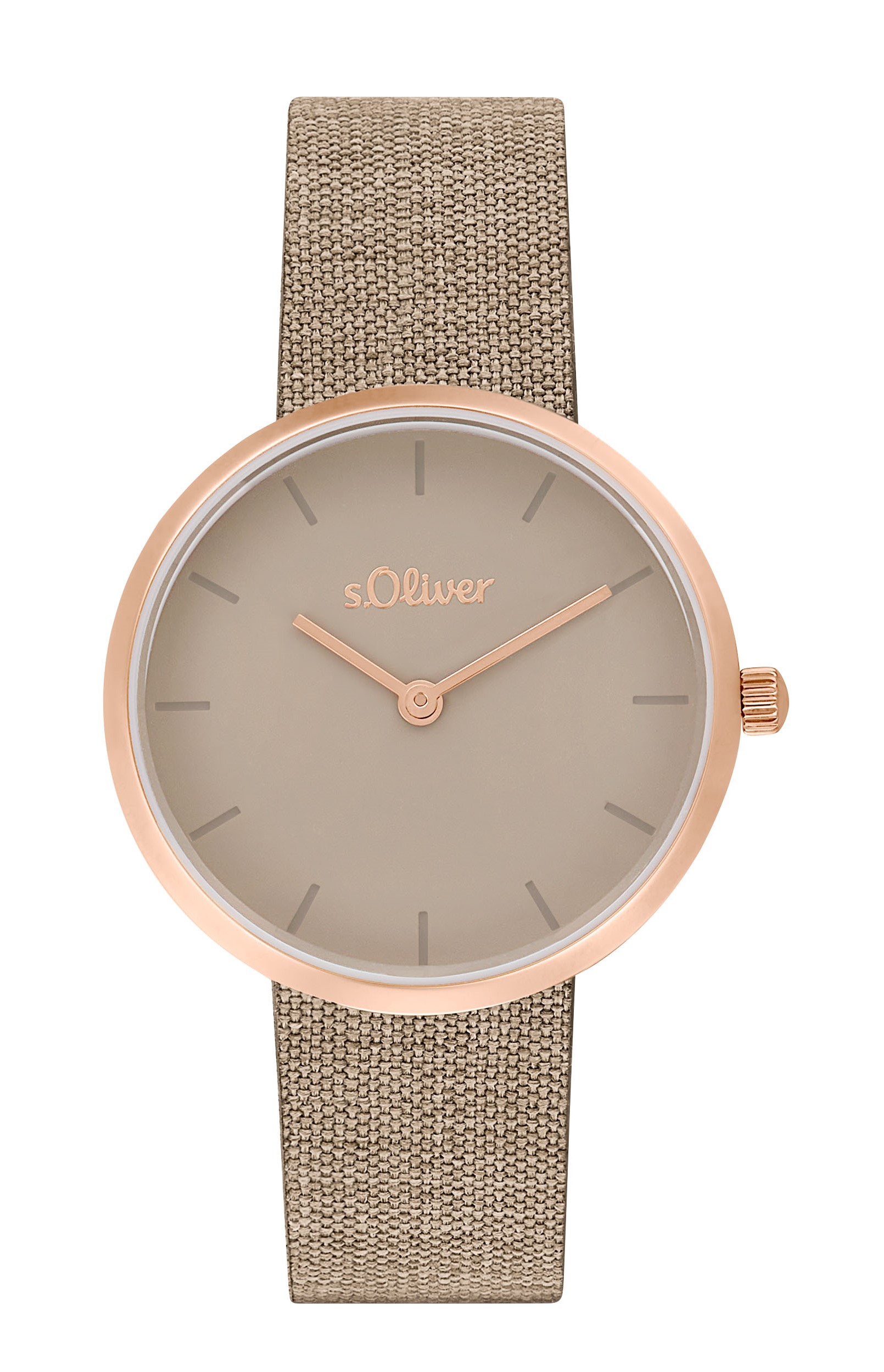 s.Oliver Damen Armbanduhr 2037708 Edelstahl roségold IP Textilband 
