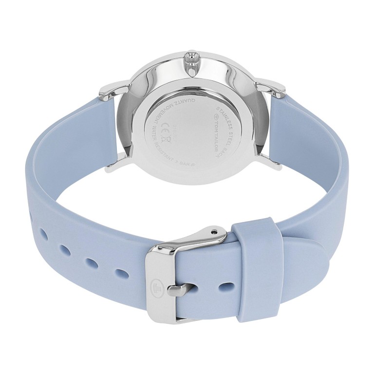 Tom Tailor Damen Armbanduhr 2100507 Blumenmotiv Silber IP Silikonband hellblau