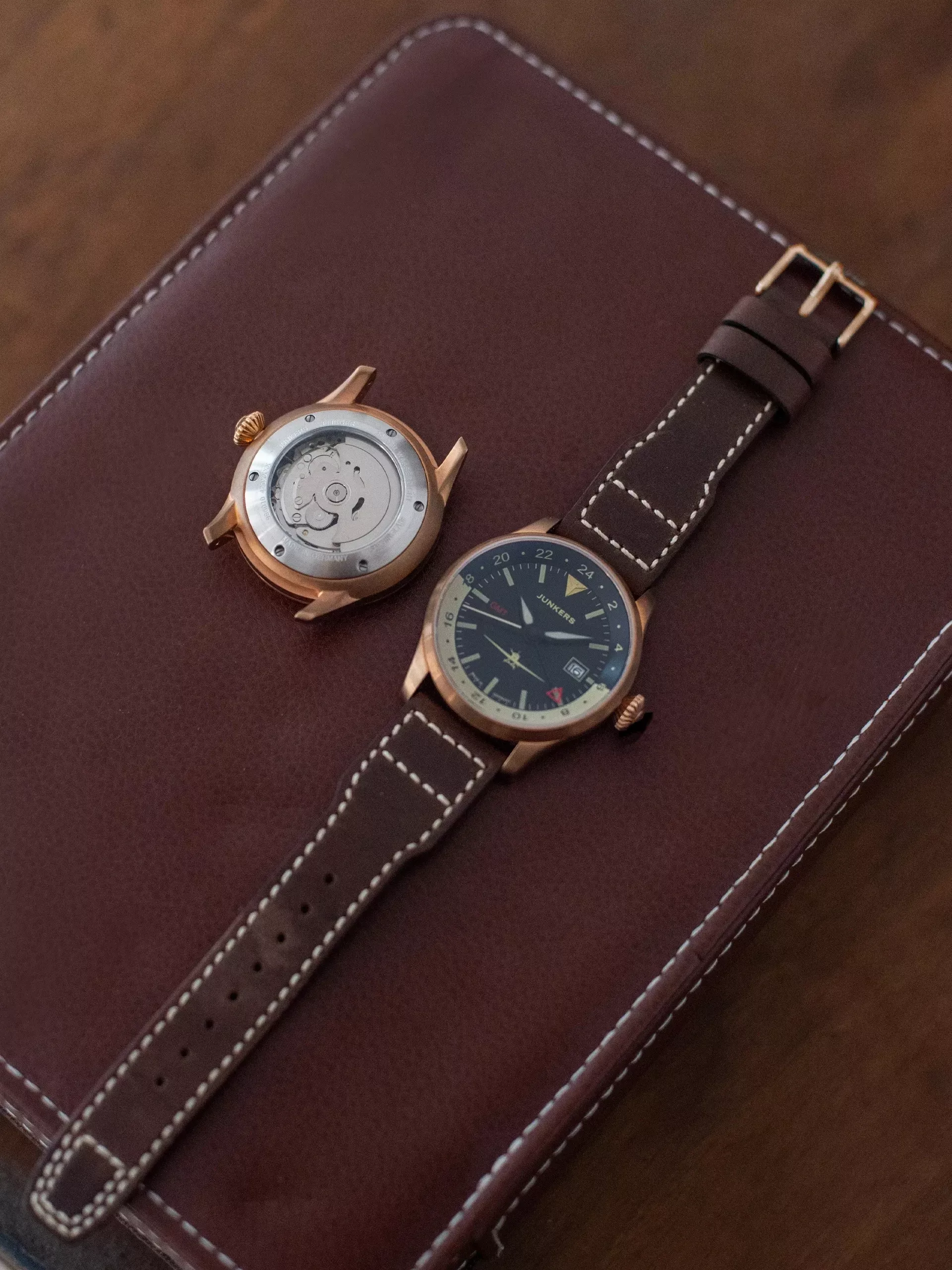 Junkers Herren Armbanduhr Flieger GMT 9.66.01.02 Lederband braun 