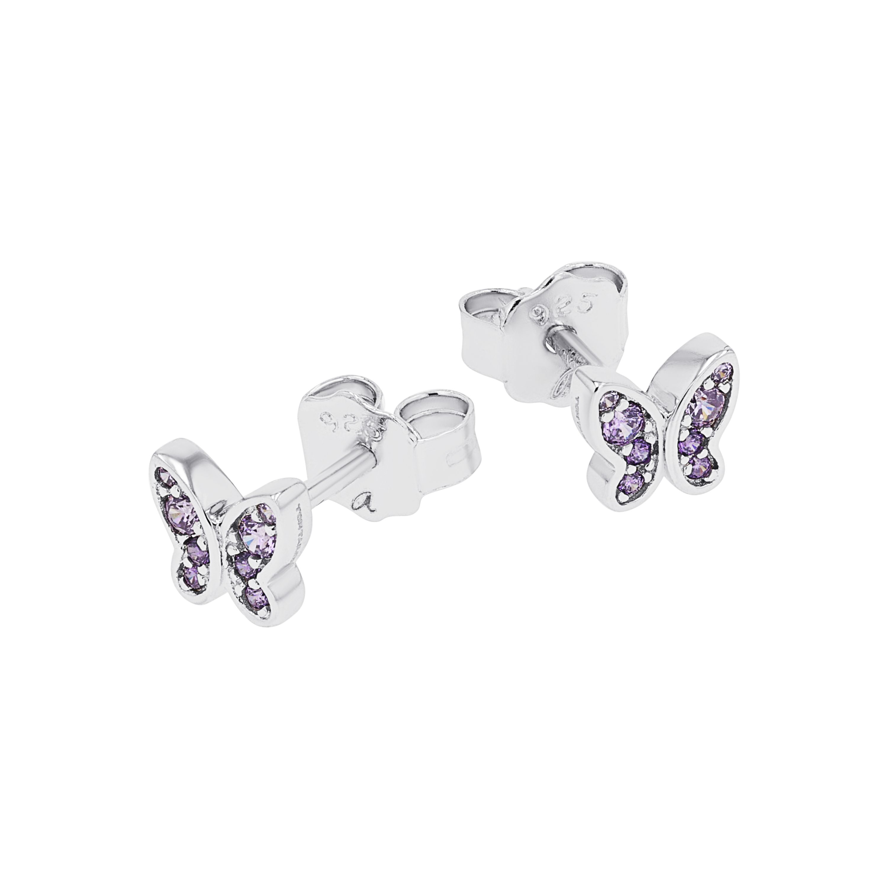 Tom Tailor Mädchen Ohrstecker 2101377 Schmetterling Silber 925 synth. Zirkonia lila