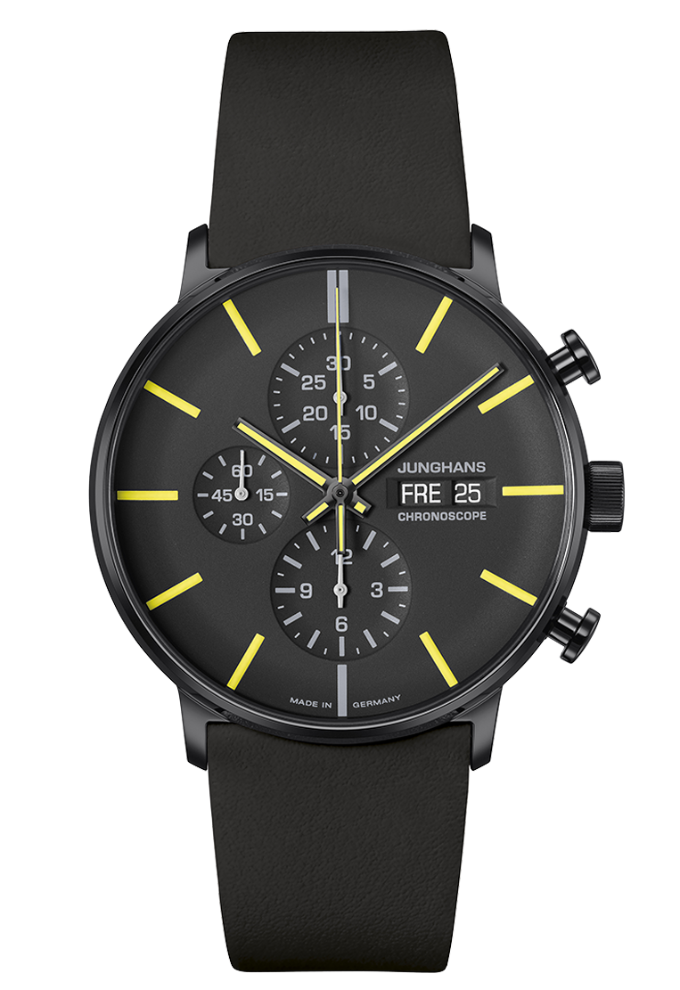 Junghans Herren Armbanduhr 027/4473.02 FORM A Chronoscope Automatik schwarz gelb
