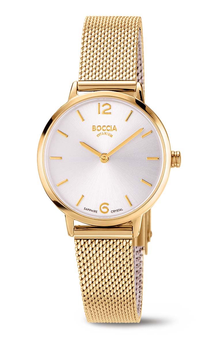 Boccia Damen Armbanduhr Trend 3345-03 Reintitan mit Edelstahl-Milanaiseband goldplattiert