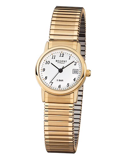 Regent Damen Armbanduhr F-890 Zugband goldfarbig