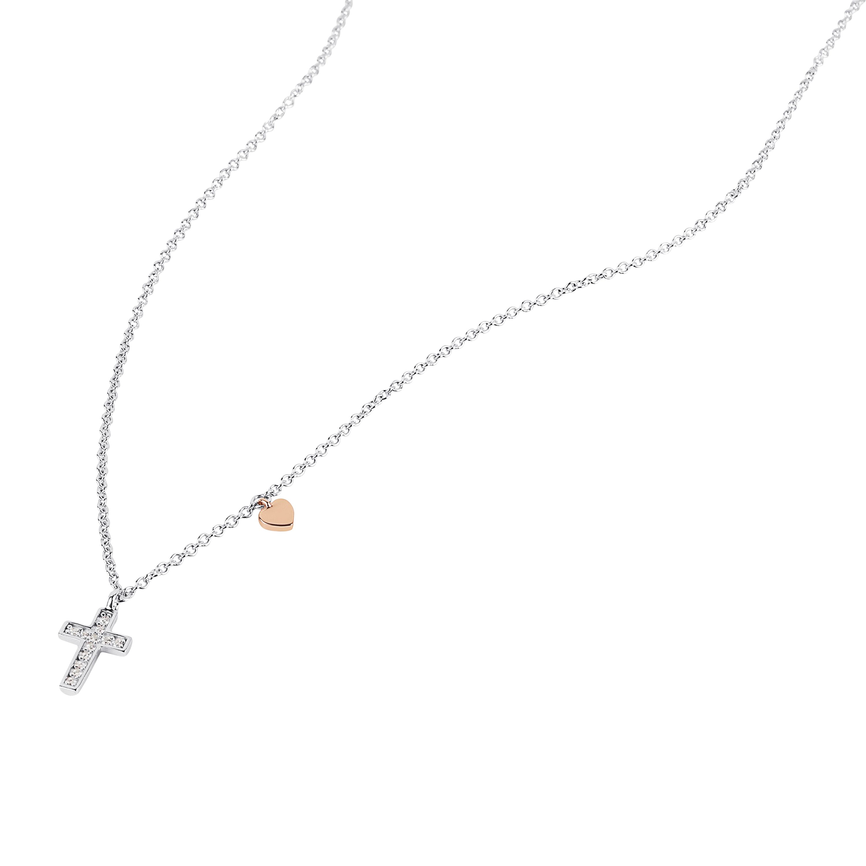Tom Tailor Mädchen Halskette Kreuz und Herz 2101381 Silber 925 synth. Zirkonia