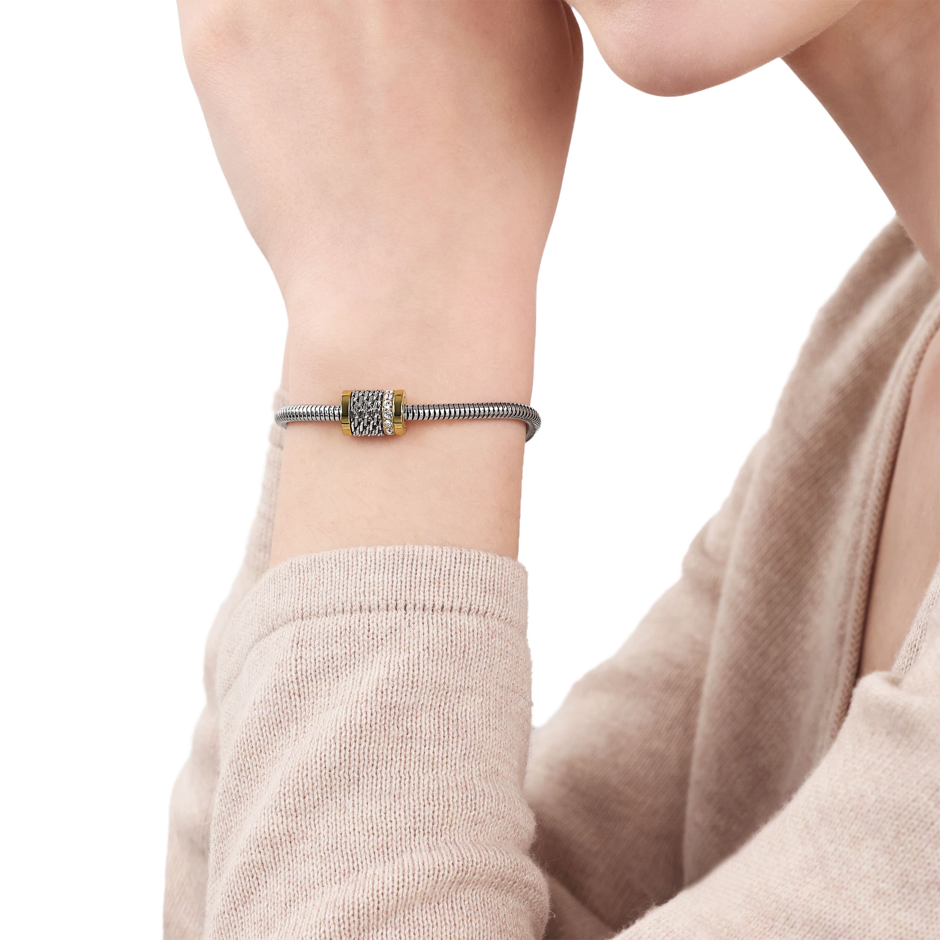 Tom Tailor Damen Armband 2101293 Edelstahl Schlangengliederung mit Schmuck-Beads bicolor 