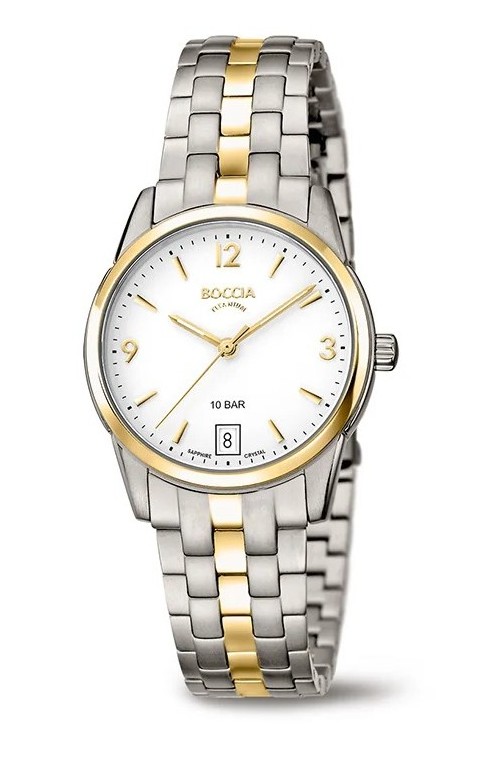 Boccia Damen Armbanduhr 3272-04 Classic Reintitan bicolor mit Goldplattierung