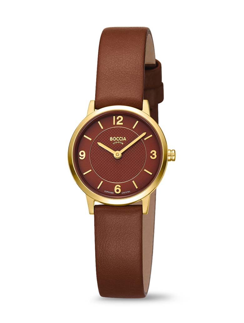 Boccia Damen Armbanduhr Trend 3371-02 Titan goldplattiert Lederband braun