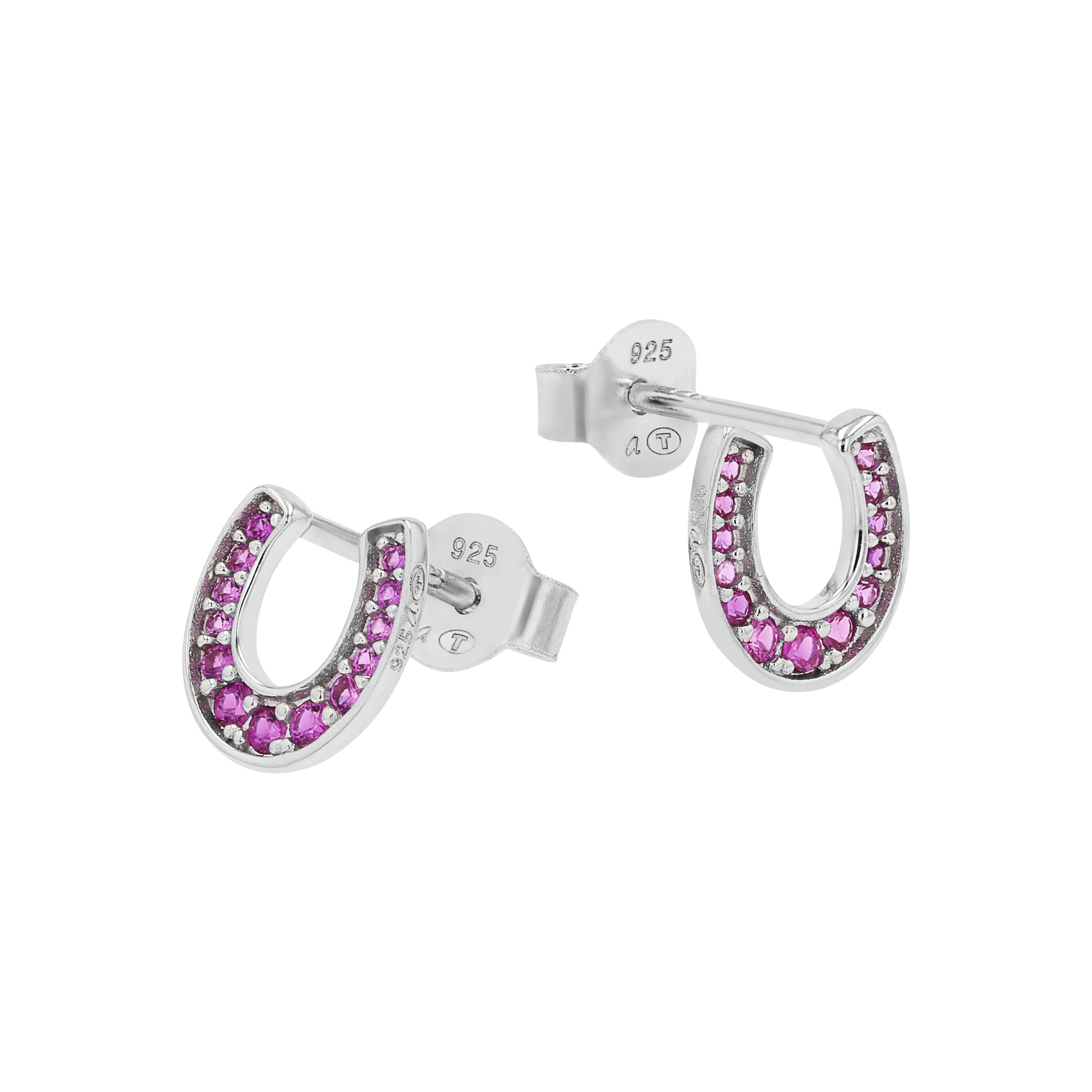 Tom Tailor Mädchen Ohrstecker 2101379 Hufeisen Silber 925 synth. Zirkonia pink